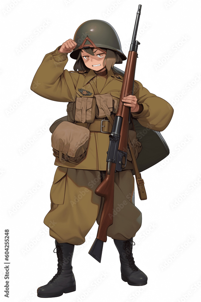 軍人(軍服)の女性キャラクターの全身イラスト(AI generated image) 軍人(軍服)の女性キャラクターの全身イラスト(AI generated image)