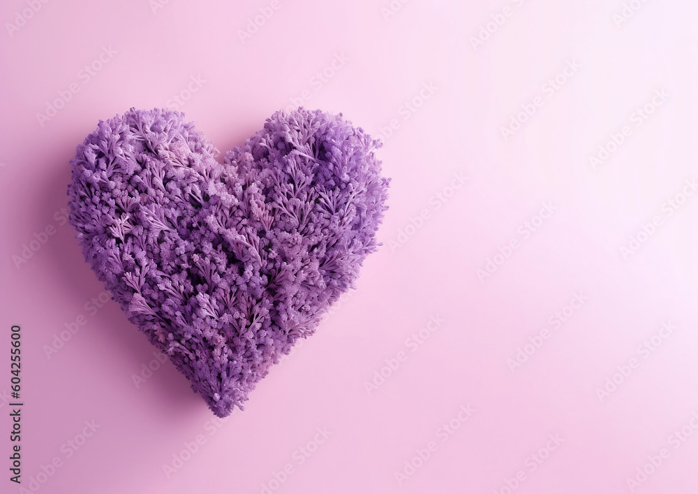 love or heart shaped created with lavender isolated in light violet background Generative AI