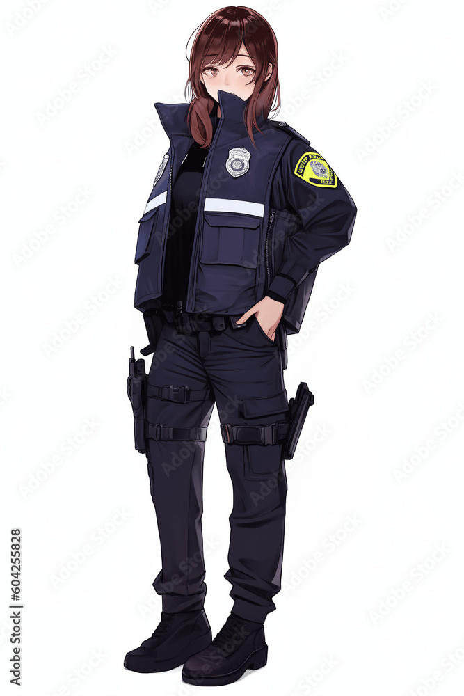 警察官(婦警)の女性キャラクターの全身イラスト(AI generated image) 警察官(婦警)の女性キャラクターの全身イラスト(AI generated image)