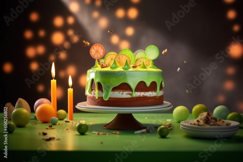 beautiful and tasty birthday cake on a colorful background, ai tools generated image