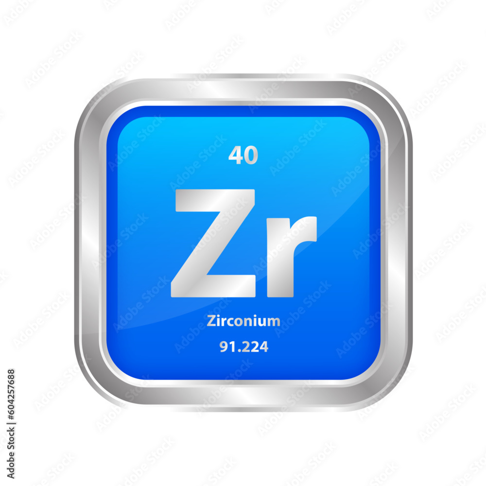 Icon structure Zirconium (Zr) number 39 chemical element square blue line silver. Periodic table. Sign with atomic number. Study in science for education. 3D vector illustration. Icon structure Zirconium (Zr) number 39 chemical element square blue line silver. Periodic table. Sign with atomic number. Study in science for education. 3D vector illustration.