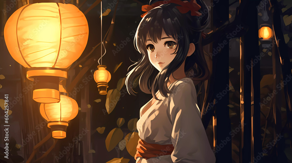 Naklejka premium Hand drawn beautiful anime girl illustration 