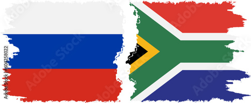 South Africa and Russia grunge flags connection vector