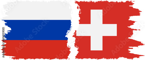 Switzerland and Russia grunge flags connection vector