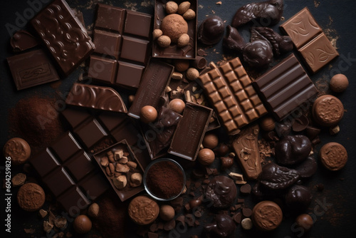Overhead shot closeup of various chocolates
