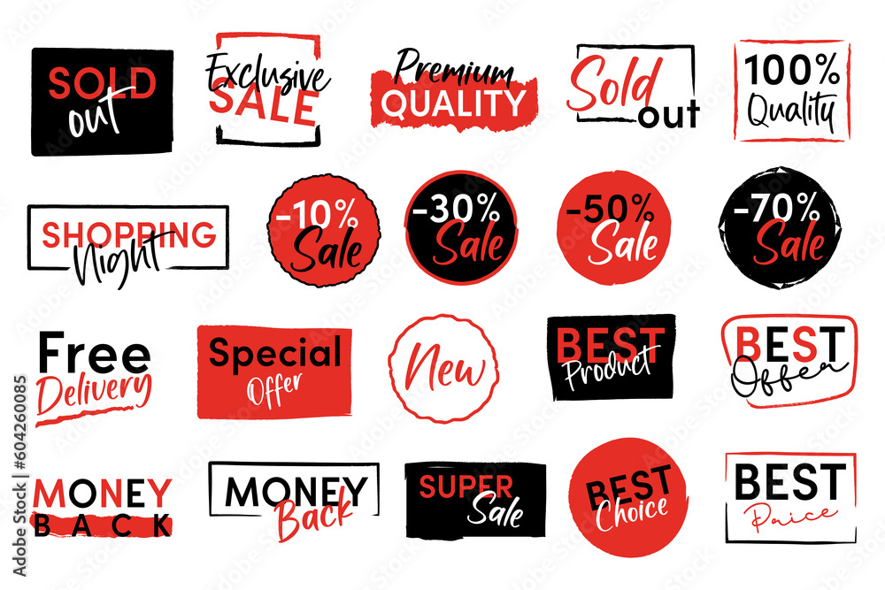 Set of Price tags. Promotional sale badge and retail paper stickers.