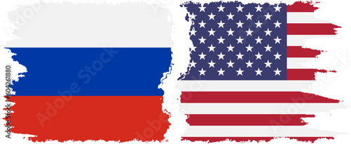 United States and Russia grunge flags connection vector