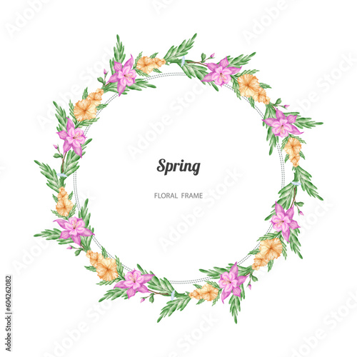 Vector decorative frame with watercolor spring flowers