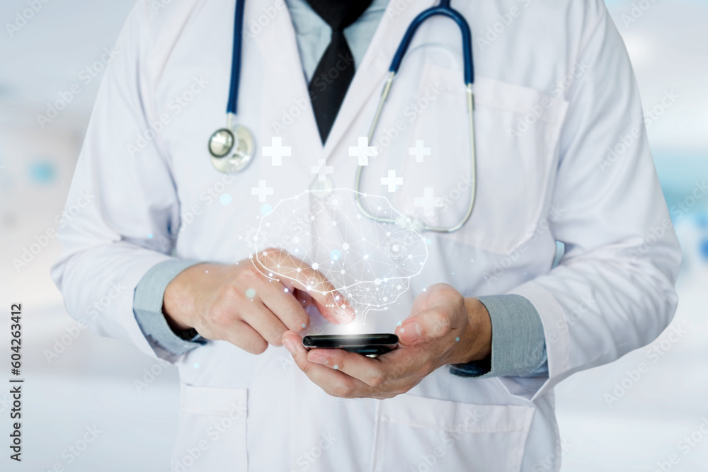 Medical technology, Futuristic Ai icon medical AI technology is utilized by doctors for diagnosing increasing the accuracy of patient treatments. Future of Healthcare. Medical technology, Futuristic Ai icon medical AI technology is utilized by doctors for diagnosing increasing the accuracy of patient treatments. Future of Healthcare.