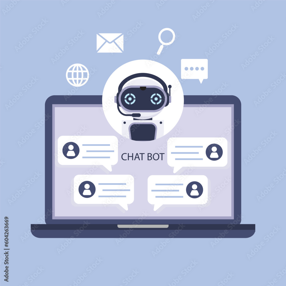 Chatbot online on laptop computer. Artificial intelligence in daily life Chatbot online on laptop computer. Artificial intelligence in daily life