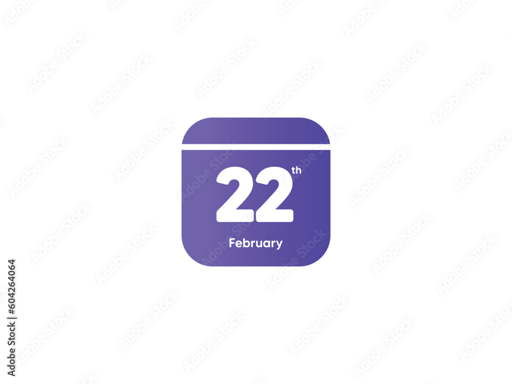 22th February calendar date month icon with gradient color, flat design style vector illustration 22th February calendar date month icon with gradient color, flat design style vector illustration
