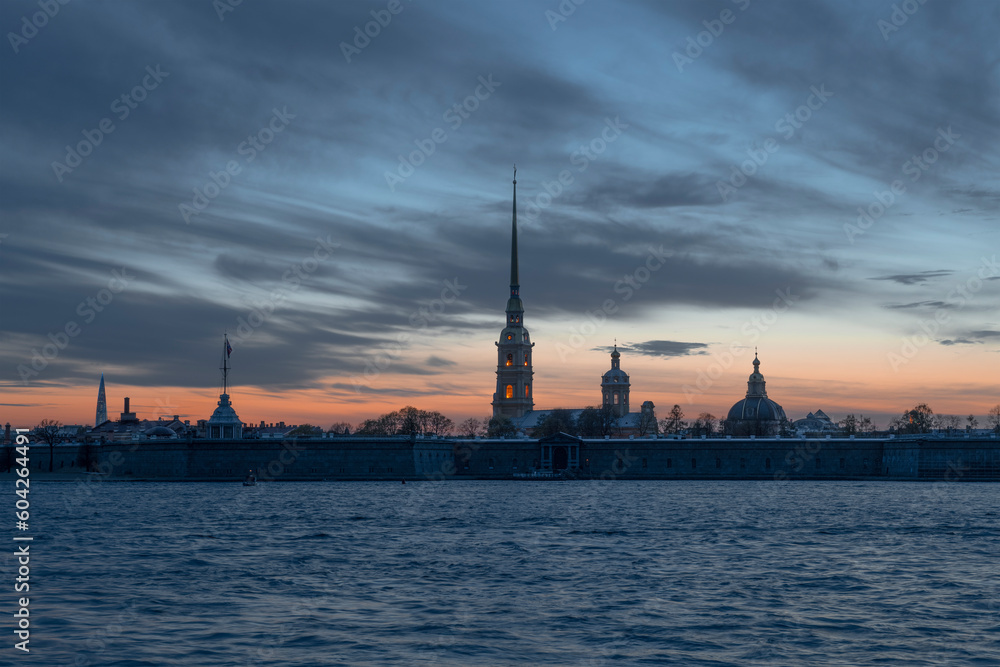 Peter and Paul Fortress in the May twilight. Saint Petersburg, Russia