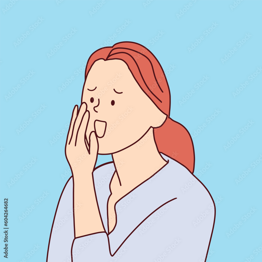 Character lines, 30-year-old teenage women, sitting and worrying about wrinkled faces As the age grows, skin problems, hand drawn, illustration, vector Character lines, 30-year-old teenage women, sitting and worrying about wrinkled faces As the age grows, skin problems, hand drawn, illustration, vector