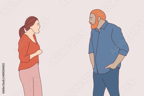 line art character family husband and wife quarreling family problems arguing arguing life problems hand drawn illustration vector