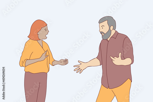 line art character family husband and wife quarreling family problems arguing arguing life problems hand drawn illustration vector