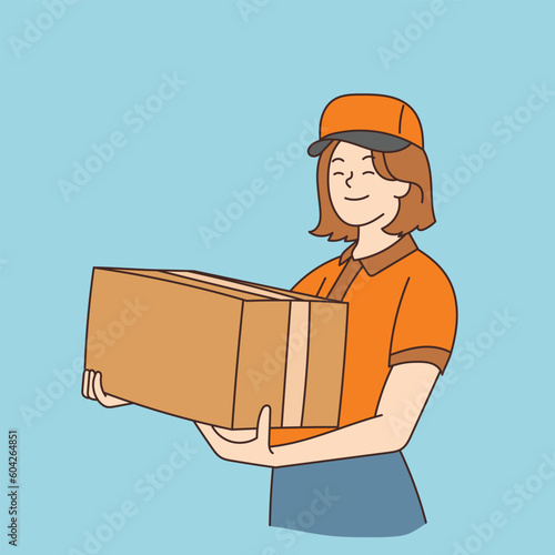line art worker lifting boxes in warehouse store packing delivery worker hand drawn illustration vector simple