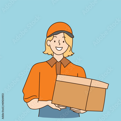 line art worker lifting boxes in warehouse store packing delivery worker hand drawn illustration vector simple