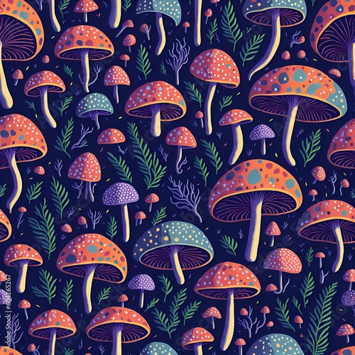 seamless pattern with mushrooms ai generated