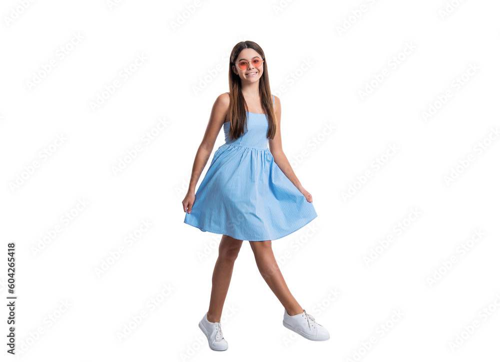 positive teen girl in summer dress isolated on white. teen girl in summer dress at studio. positive teen girl in summer dress isolated on white. teen girl in summer dress at studio.