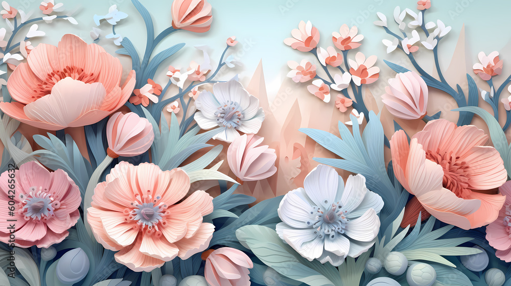 modern flowers wallpaper with flower bouquets, Generative AI