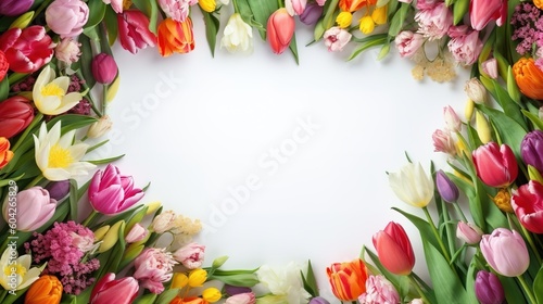 Frame of colorful tulips