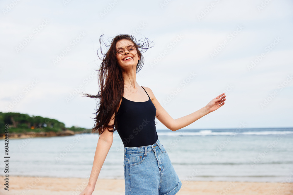 sunset woman summer young travel beach running wave smile sea lifestyle sunset woman summer young travel beach running wave smile sea lifestyle