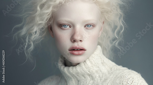 Portrait of beautiful albino woman. Generative AI photo