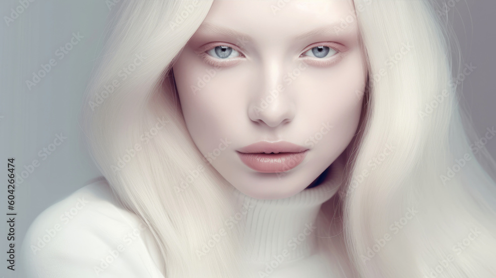 Portrait of beautiful albino woman. Generative AI Portrait of beautiful albino woman. Generative AI