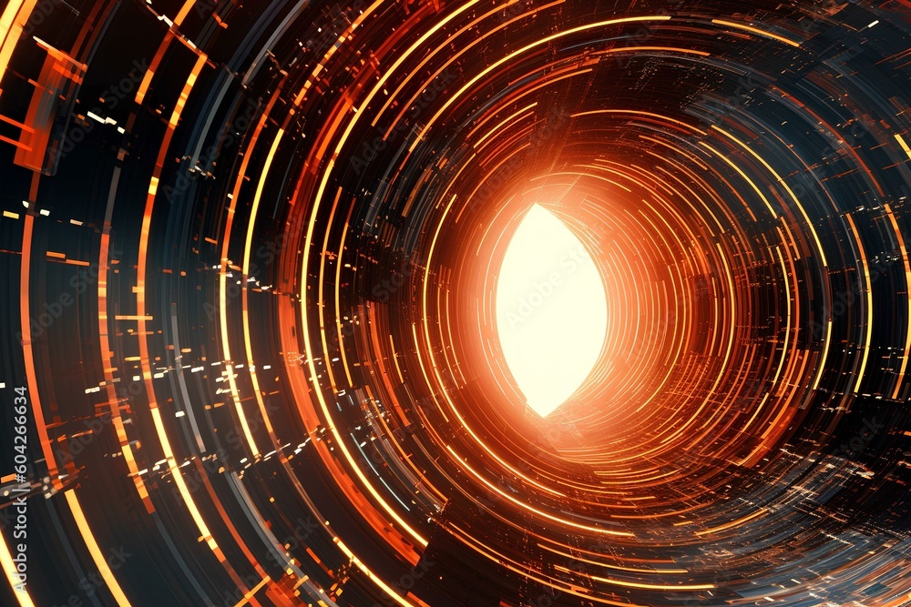 Digital generated image of abstract circular data tunnel visualising