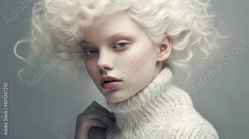 Portrait of beautiful albino woman. Generative AI