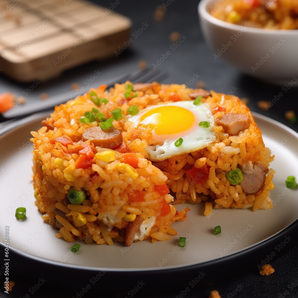 Hotdog fried rice with fried egg Hotdog fried rice with fried egg