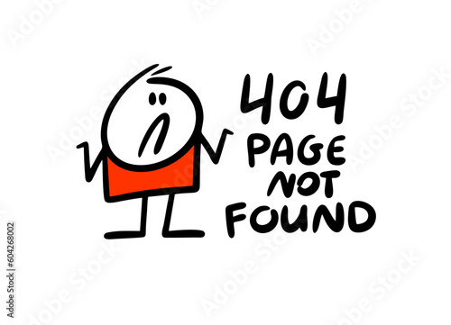 The puzzled man shrugs his shoulders in confusion and looks on 404 error link. Vector illustration of page not found in internet.