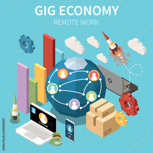 Remote Work Isometric Composition