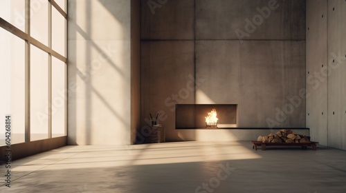 Wallpaper Mural Concrete style fireplace. Designed using generative ai. Torontodigital.ca