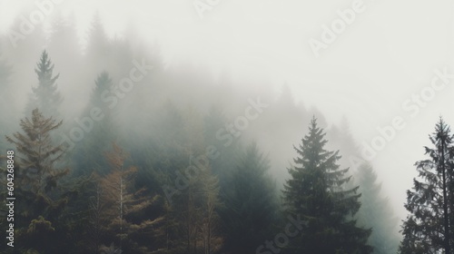 Foggy forest in the mountains. Generative AI. © XtravaganT
