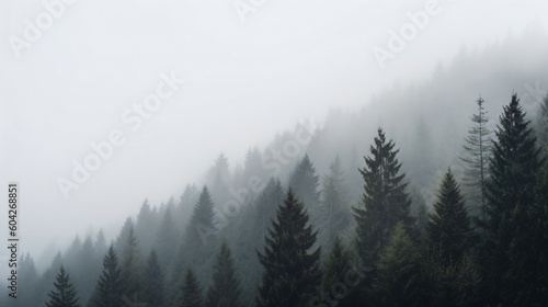 Foggy forest in the mountains. Generative AI. 