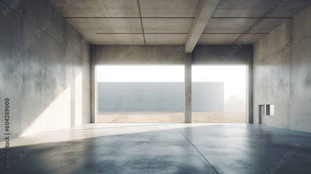 Empty concrete industrial hall interior. Designed using Generative AI. Empty concrete industrial hall interior. Designed using Generative AI.