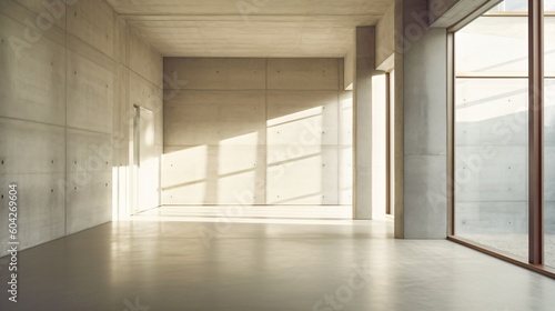 Empty concrete industrial hall interior. Designed using Generative AI.