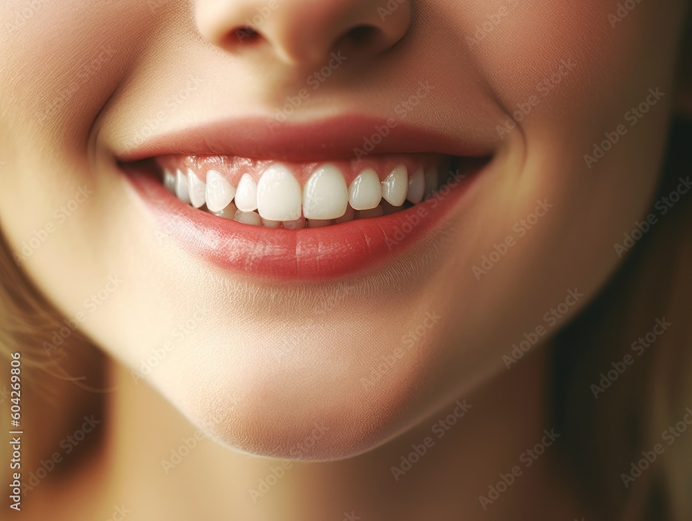 closeup persons mouth smiling woman white teeth toothbrush human body square jaw perfect smile