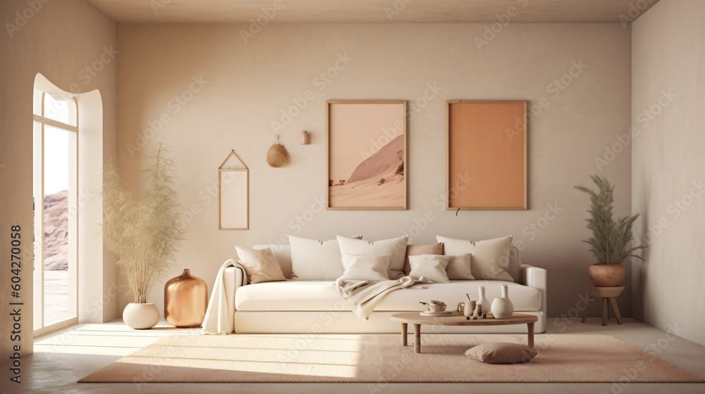 Boho Living Room Interior. Designed using Generative AI Boho Living Room Interior. Designed using Generative AI