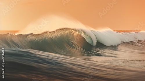 Waves breaking at the sea. Designed using Generative AI © XtravaganT