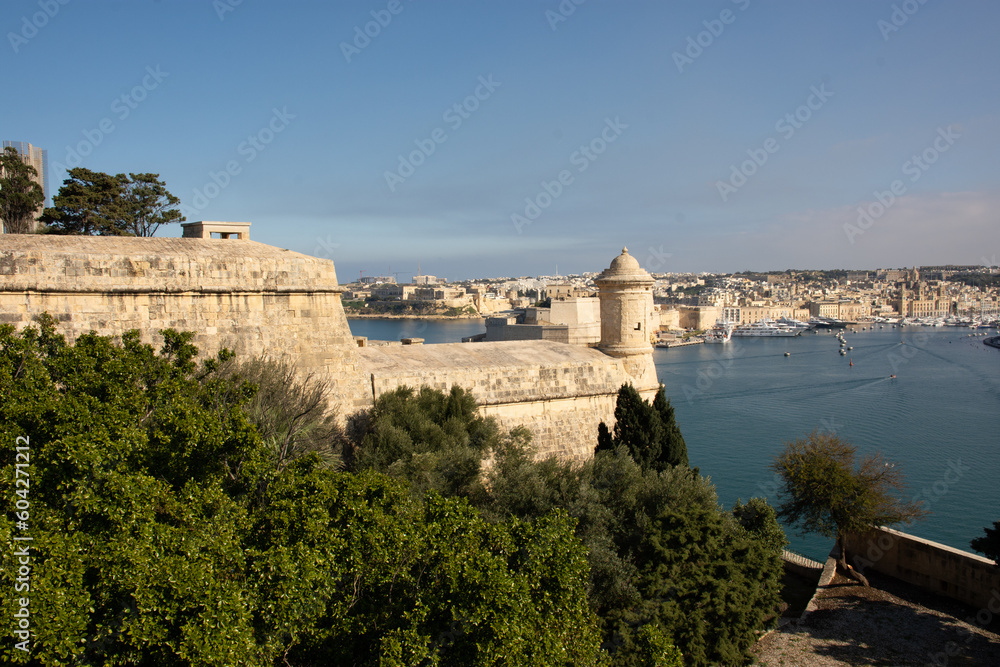 Forti Sant' Anglu, Birgu, La Valetta, Malta - view from the Upper Barrakka Gardens (panorama)