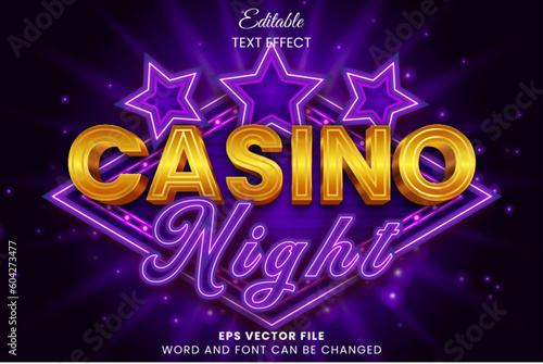 Neon casino 3d editable vector text effect