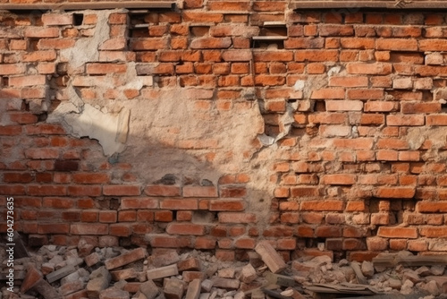 Texture of bricks, old and fallen apart brick wall - Generative AI
