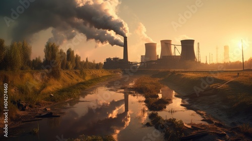 Coal Power Plant And Environmental Pollution. Generative AI