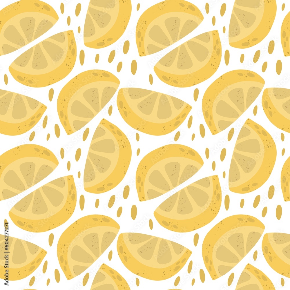 Seamless pattern with cartoon lemons. Colourful  illustration flat style. hand drawing. design for fabric, textile, print, wrapper