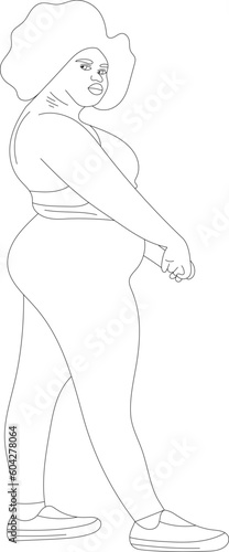 illustration girl toasty yoga sport asana orange background pose smile black white sketch art print drawing plus size woman print pattern