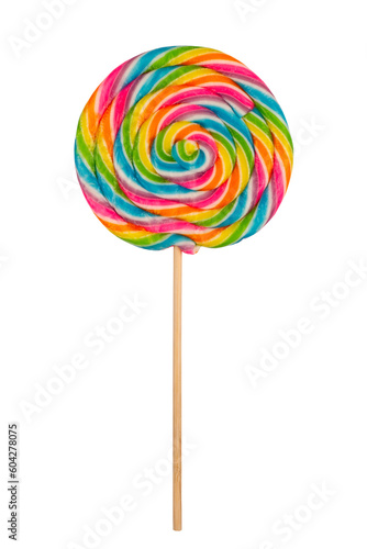 Fényképezés closeup of colorful lollipop candy on white background