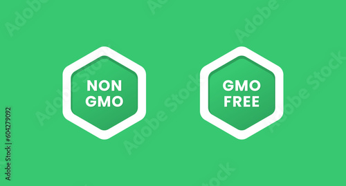 Non GMO Label or GMO Free Label Vector Isolated in Flat Style. Non GMO Label for guaranteed natural products without genetic engineering. GMO Free label For natural product seal.