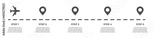 Airplane path. Infographic with 5 steps. Vector illustration.